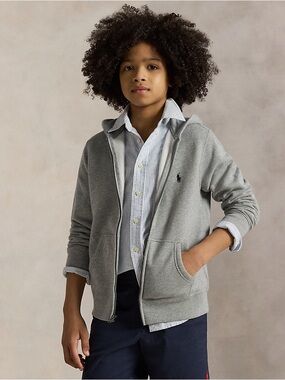 Polo by Ralph Lauren Boys' Light Gray Zip Hoodie with Embroidered Pony Size 7